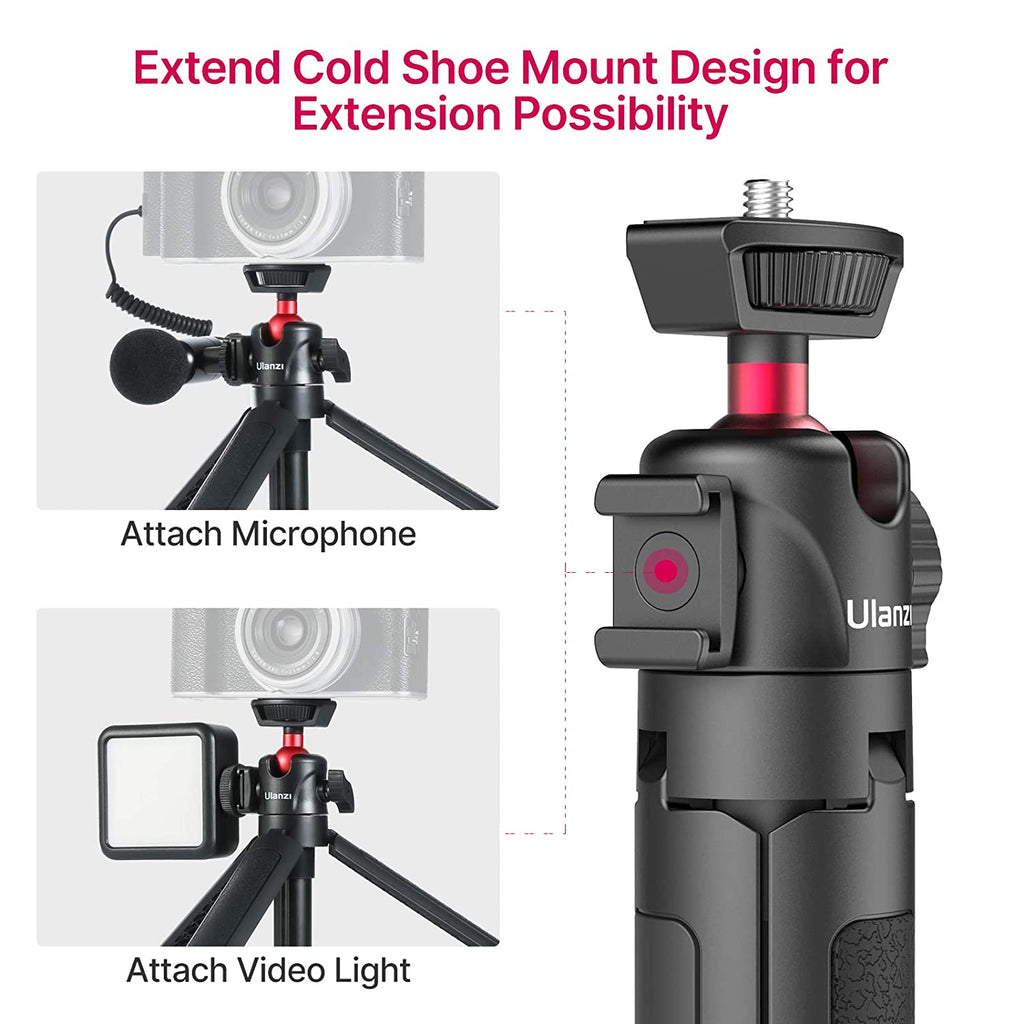 Ulanzi MT-16 Camera Tripod Stand Holder, Mini Tabletop Tripod Selfie Stick with Cold Shoe, Travel Tripod for iPhone 12 Canon G7X Mark III Sony ZV-1 RX100 VII A6600 Vlogging Filmmaking Live Streaming