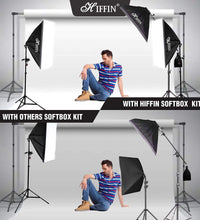 HIFFIN® Photography Lighting Kit Background Support System with 1 Black Color Backdrop, 2 Umbrella, 3 Softbox, Continuous Lighting Backdrop Kit for...
