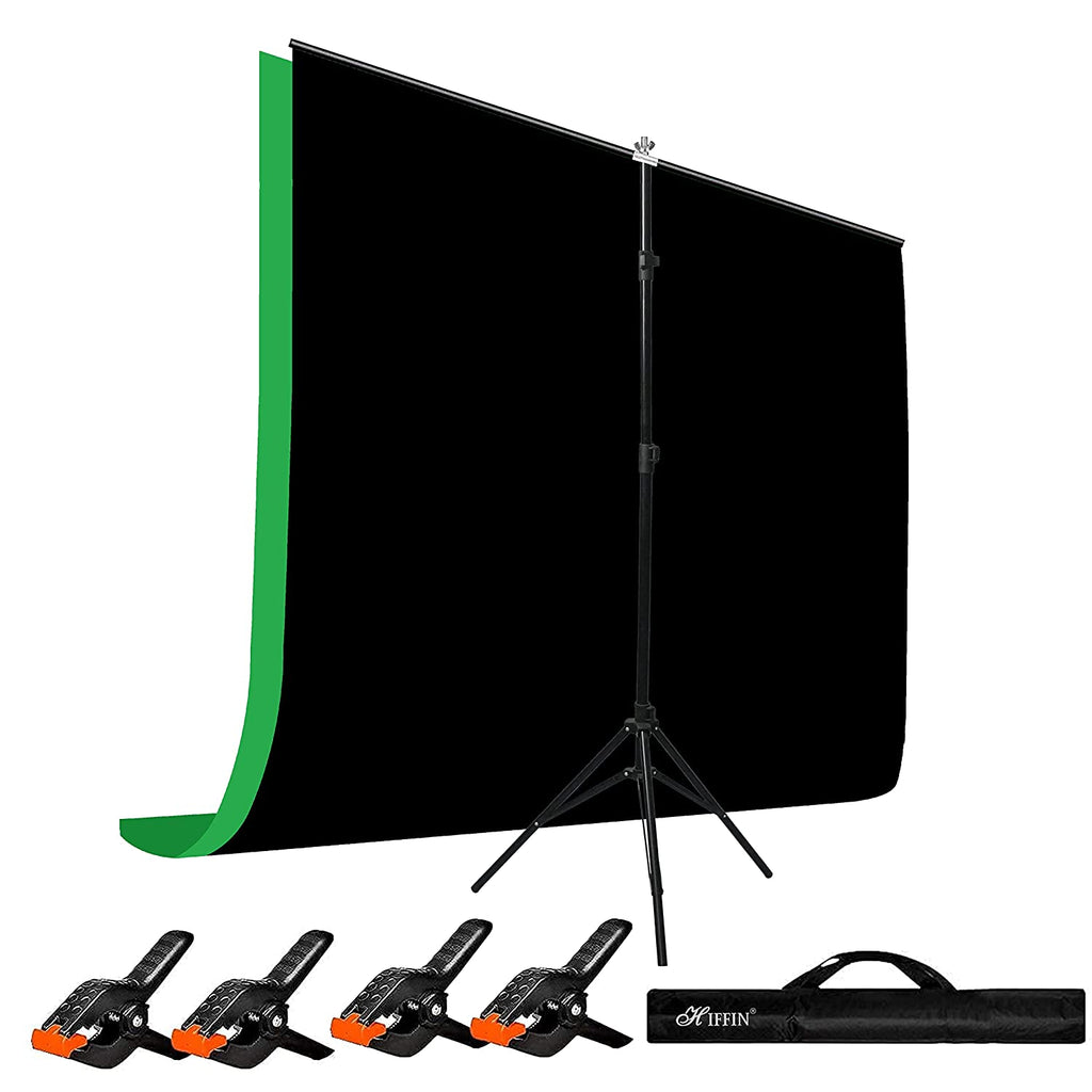 HIFFIN® Black|Green Screen Backdrop 6x10 ft with Stand -6x9FT Photography Backdrop with 1PC 6.5FT T-Shape Backdrop Stands, 4PCs Spring Clamps, 1PCs Carry Bag