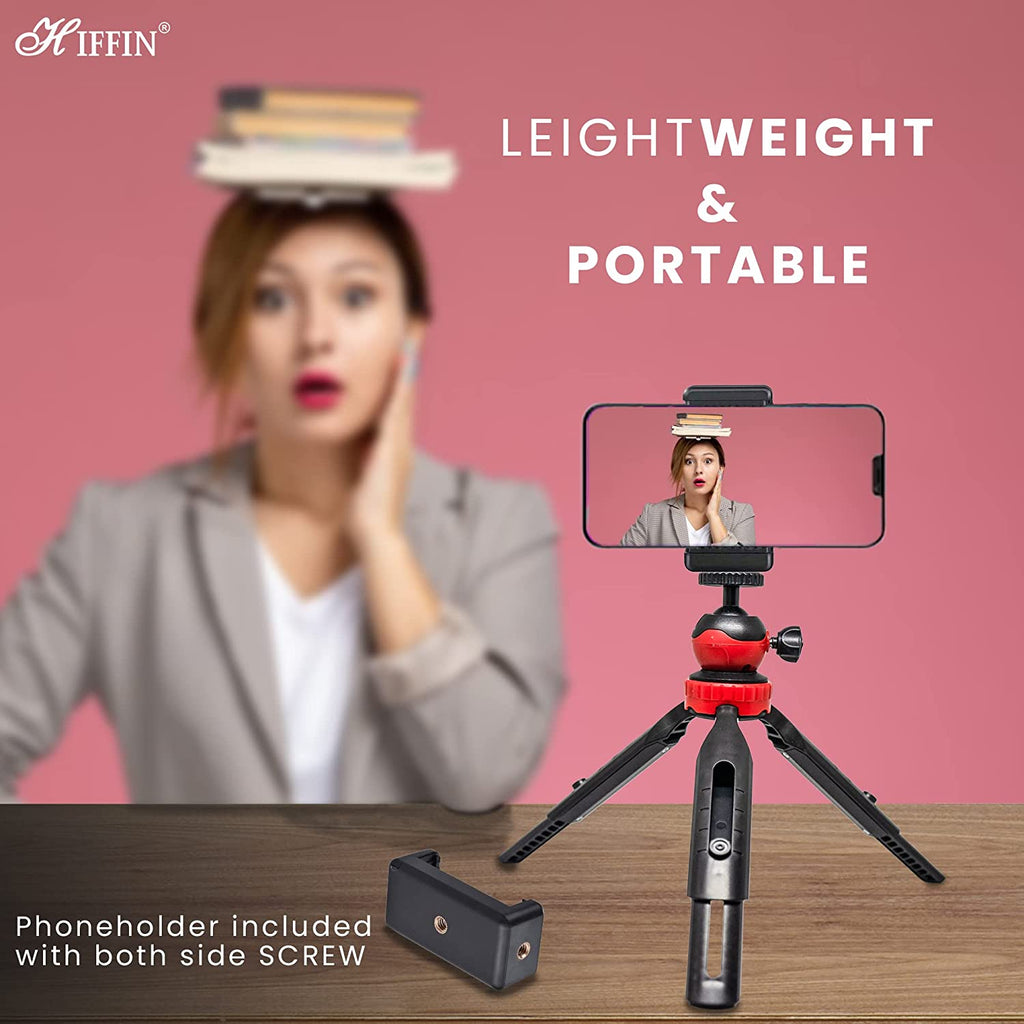 HIFFIN (HF-350) (18CM) Portable & Extendable Mini Tripod with 360 Degree Ball Head & Mobile Holder for Smart Phones | GoPro | DSLR Compact Cameras | Maximum Load Upto : 1 kg