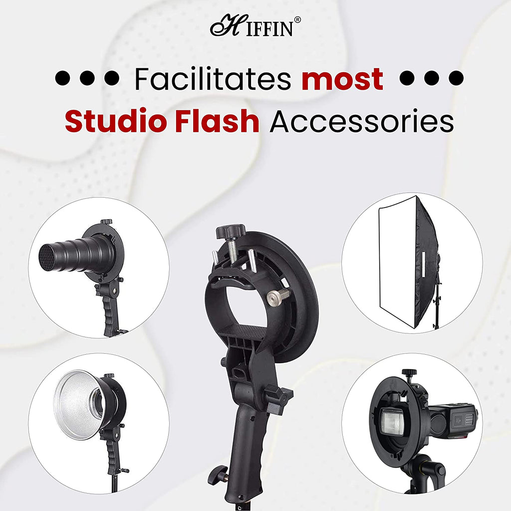 HIFFIN® S-Type Bracket Holder with Bowens Mount Kit with 9ft Light Stand Mark II for Speedlite Flash Snoot Softbox Beauty Dish Reflector Umbrella 9ft Light Stand| Umbrella |Carry Bag