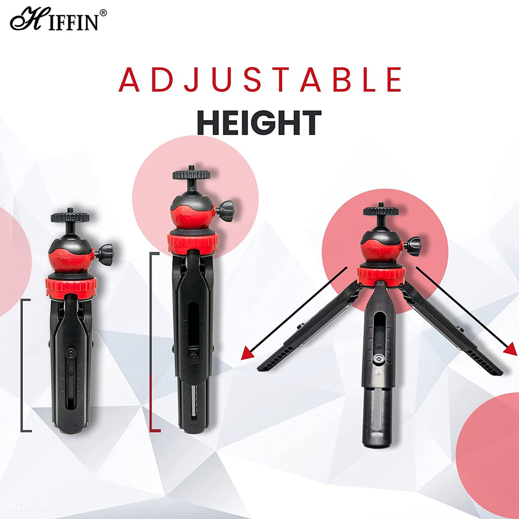 HIFFIN (HF-350) (18CM) Portable & Extendable Mini Tripod with 360 Degree Ball Head & Mobile Holder for Smart Phones | GoPro | DSLR Compact Cameras | Maximum Load Upto : 1 kg