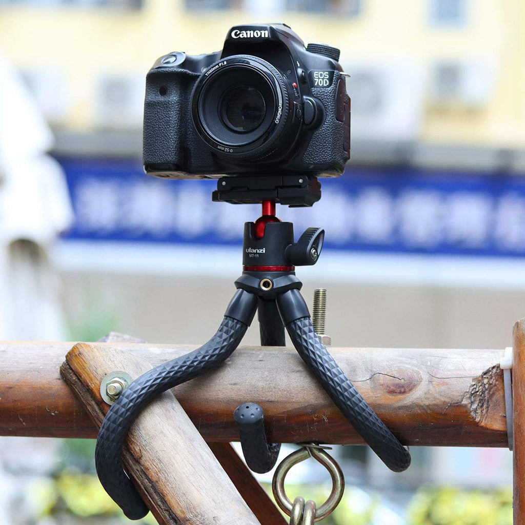 Ulanzi Camera Tripod, Mini Flexible Tripod Stand with Hidden Phone Holder w Cold Shoe Mount, 1/4'' Screw for Magic Arm, Universal for iPhone 11 Pro Max XS Max X 8 7 Samsung Canon Nikon Sony Cameras