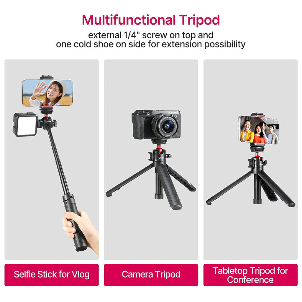 Ulanzi MT-16 Camera Tripod Stand Holder, Mini Tabletop Tripod Selfie Stick with Cold Shoe, Travel Tripod for iPhone 12 Canon G7X Mark III Sony ZV-1 RX100 VII A6600 Vlogging Filmmaking Live Streaming