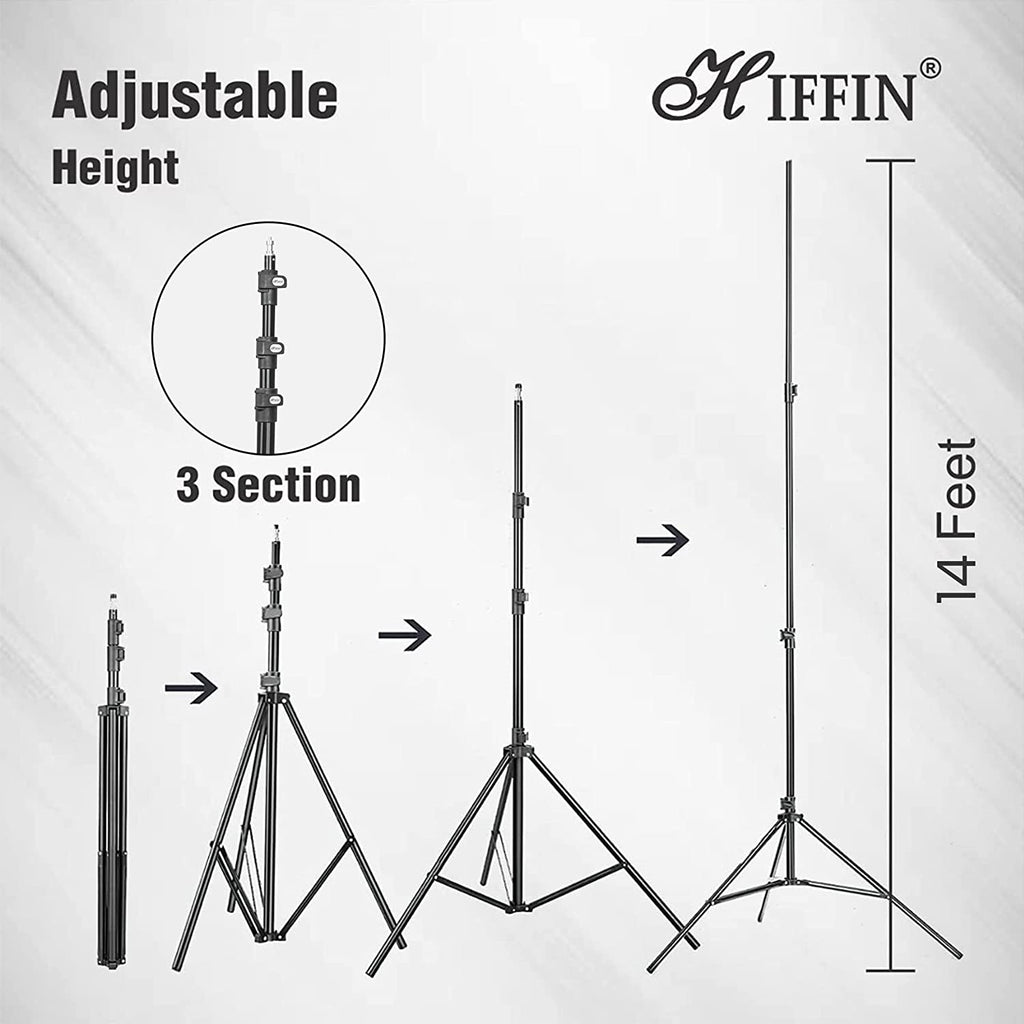 HIFFIN® Combo Portable Background Backdrop Support Stand Kit 14ft Tall Adjustable Photo Backdrop Stand (Light Stand, HF 14FT Light Stand 2 Pcs)