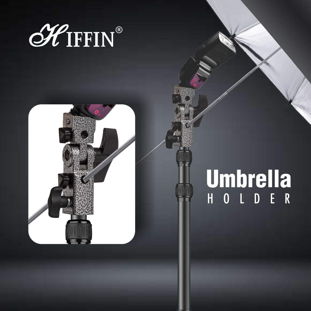 HIFFIN® Pro S1 Umbrella Bracket Heavy Duty Light Weight, Flash Light Stand 2 Umbrella Holder B Bracket Speedlite Holder (CNC Aluminium) in Black Color(2 Umbrella Hole)