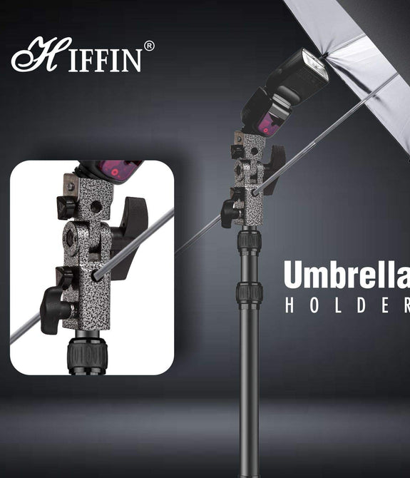 HIFFIN® Pro S1 Umbrella Bracket Heavy Duty Light Weight, Flash Light Stand 2 Umbrella Holder B Bracket Speedlite Holder (CNC Aluminium) in Black Color(2 Umbrella Hole)