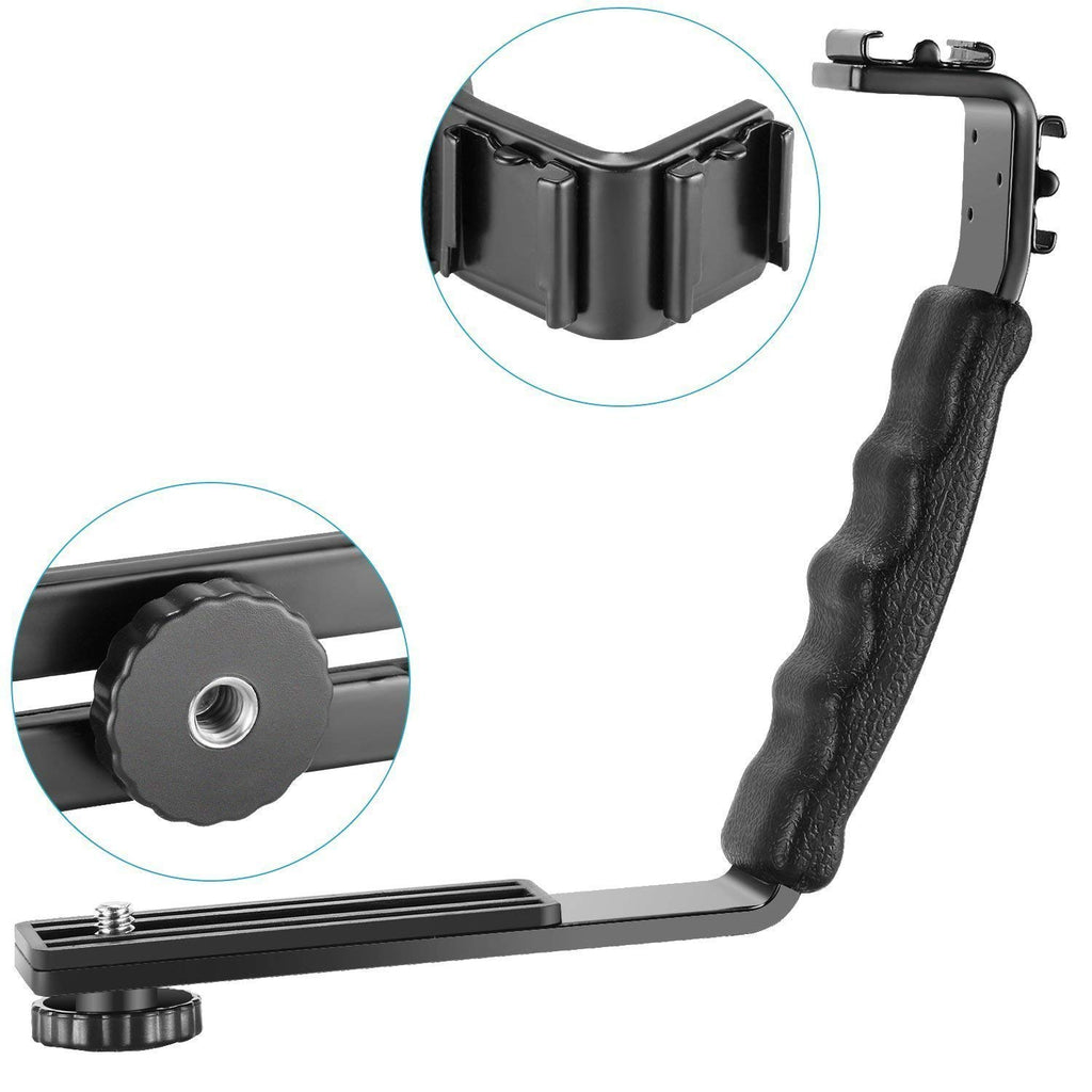 HIFFIN® Dual Shoe Mount L-Bracket for DSLR Camera Video Lights,Flash, Monitors or Microphones.Heavy Duty