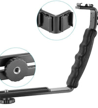 HIFFIN® Dual Shoe Mount L-Bracket for DSLR Camera Video Lights,Flash, Monitors or Microphones.Heavy Duty