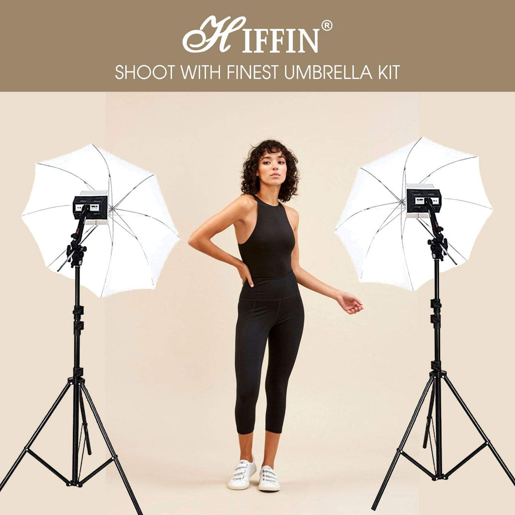 HIFFIN® Studio Home 33 Umbrella Stand Setup with S1 Pro Bracket Umbrella Adapter B-Bracket and Stand Double Set with Continuous/Video Light with 1000...