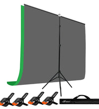 HIFFIN® Green|Grey Screen Backdrop 6x10 ft with Stand -6x9FT Photography Backdrop with 1PC 6.5FT T-Shape Backdrop Stands, 4PCs Spring Clamps, 1PCs Carry Bag