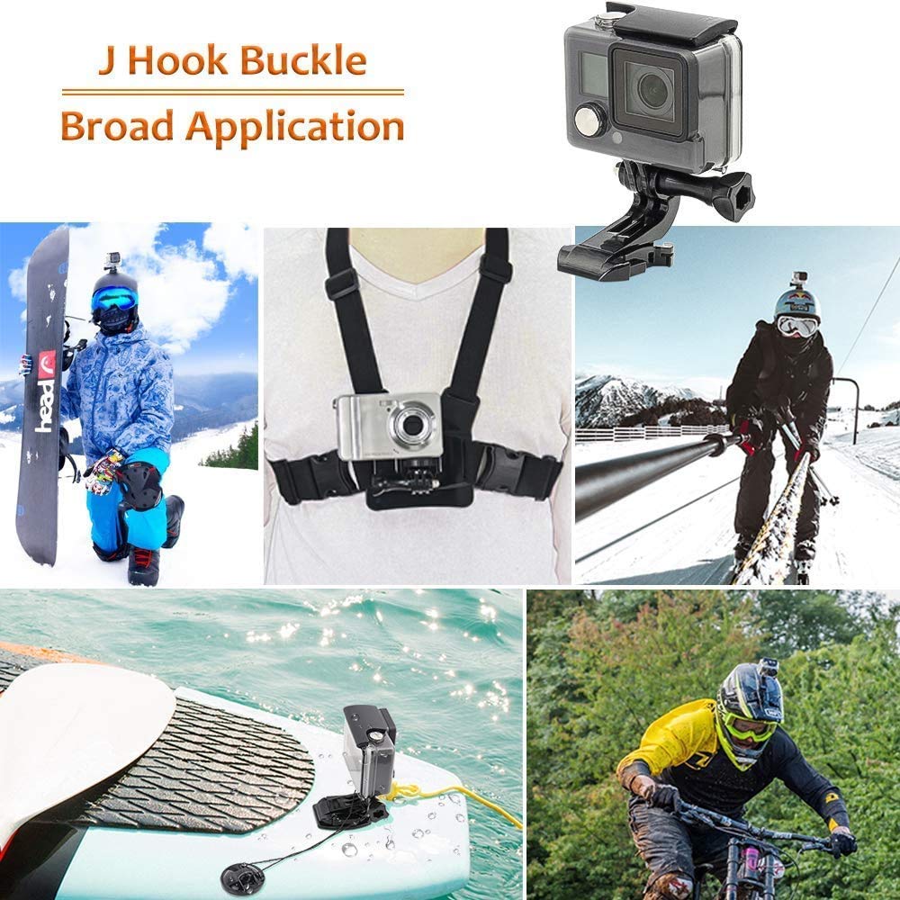 HIFFIN® J Hook Buckle Mount for Vertical Surface, Compatible for All GoPro Max/GoPro Hero 8 7 6 5 4 3+ 3 HD and Other Camera - Black