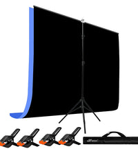 HIFFIN® Black|Blue Screen Backdrop 6x10 ft with Stand -6x9FT Photography Backdrop with 1PC 6.5FT T-Shape Backdrop Stands, 4PCs Spring Clamps, 1PCs Carry Bag