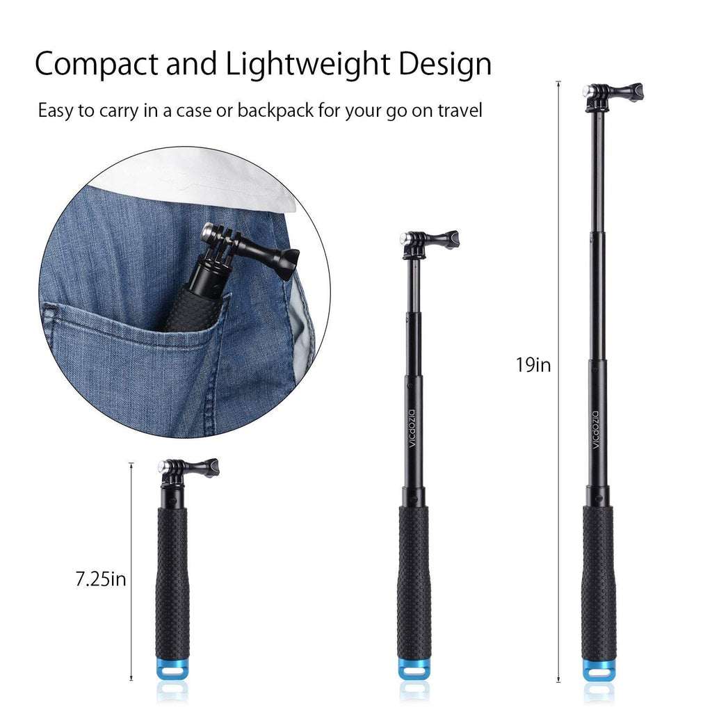 HIFFIN 19 Inch Extendable Hand Grip Waterproof Monopod Selfie Stick for Action Cameras Compatible with GoPro Hero 9/8/7/6/5, SJCAM, Eken, Yi