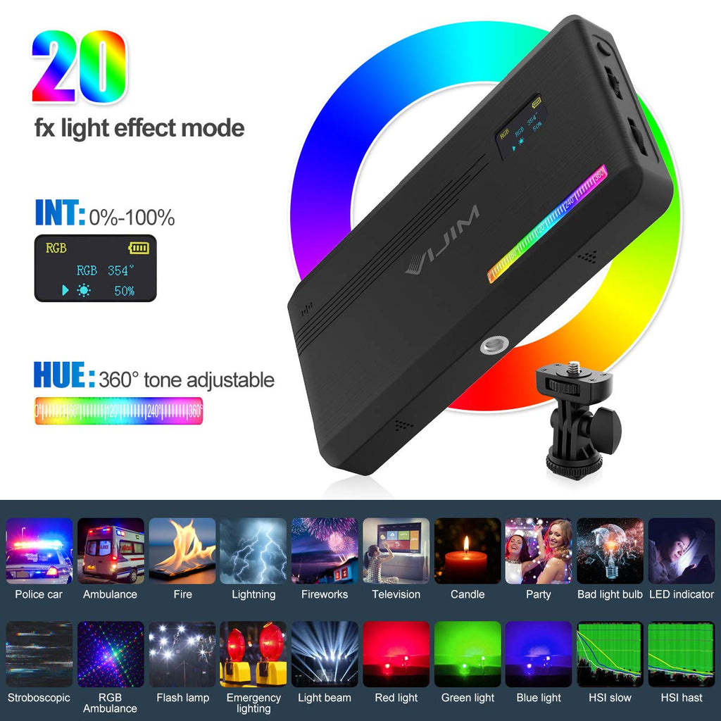 VIJIM VL196 RGB LED Video Light with Adjustable Stand,2500K-9000K Full Color 20 Lighting Effect Modes Ultra Bright Camera Lighting with Soft Light Board and Honeycomb Frame for Vlogging,Video Shooting