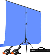 HIFFIN® Blue Screen Backdrop 6x10 ft with Stand -6x9FT Photography Backdrop with 1PC 6.5FT T-Shape Backdrop Stands, 2PCs Spring Clamps, 1PCs Carry Bag