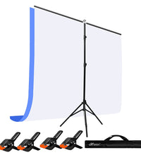 HIFFIN® Blue|White Screen Backdrop 6x10 ft with Stand -6x9FT Photography Backdrop with 1PC 6.5FT T-Shape Backdrop Stands, 4PCs Spring Clamps, 1PCs Carry Bag