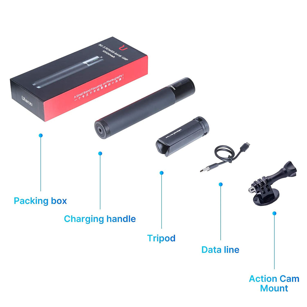 ULANZI Select BG-3 10000mAh Power Stick, Camera Vlog Handgrip Extension Power Bank, PD/QC Backup Charging Battery Tripod Monopod for iPhone Gopro 10 DJI Pocket 2 zv1
