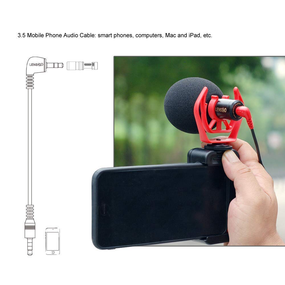 Lensgo LYM-DMM1 Video Micro Compact On-Camera Recording Microphone for Smartphone/Canon/Nikon/DJI Osmo/Smooth4/Feiyu Gimbal
