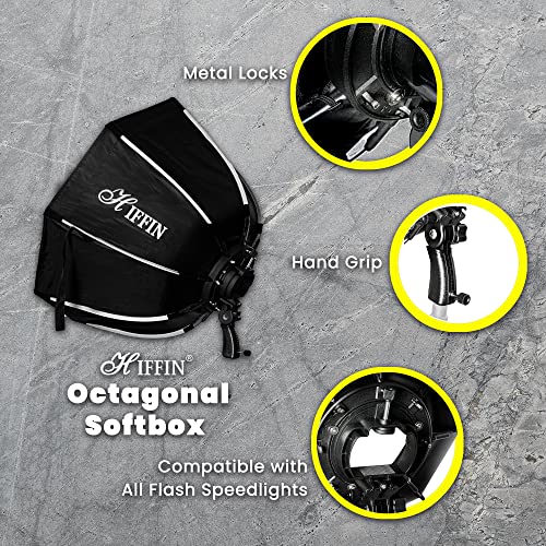 HIFFIN® (55cm) Lightweight & Portable Soft Box Comes with S2 Type Bracket & 2 Diffuser Sheets | Carrying Case | Compatible with All Flash Speedlights (Octagonal Softbox 55 cm)…