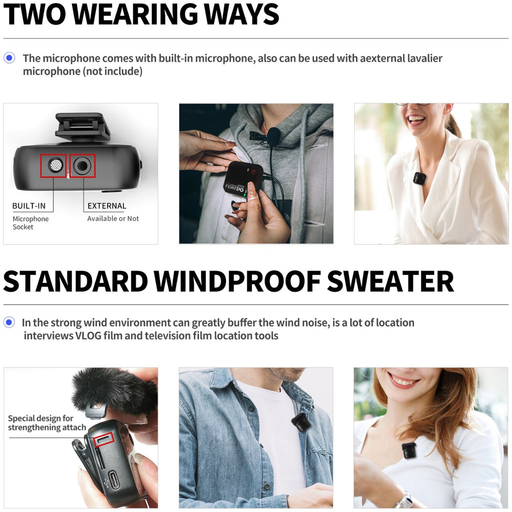 LENSGO 348C - Wireless Go - Compact Wireless Microphone System, Transmitter and Receiver Black Color Edition