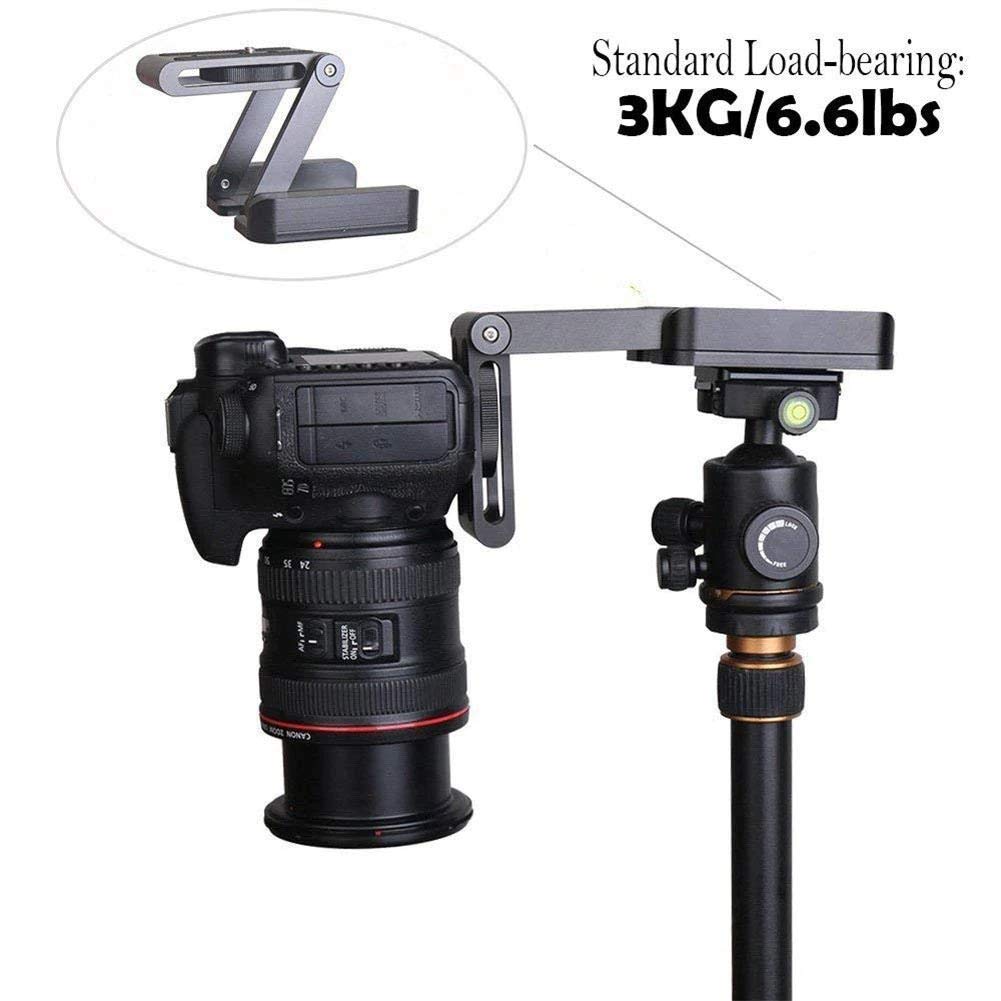 HIFFIN® Foldable Z Pan Tilt Tripod Head Quick Release Plate Holder for DSLR Camera Camcorder Photography Accessory - 1 Piece (Black) (Z Plate)