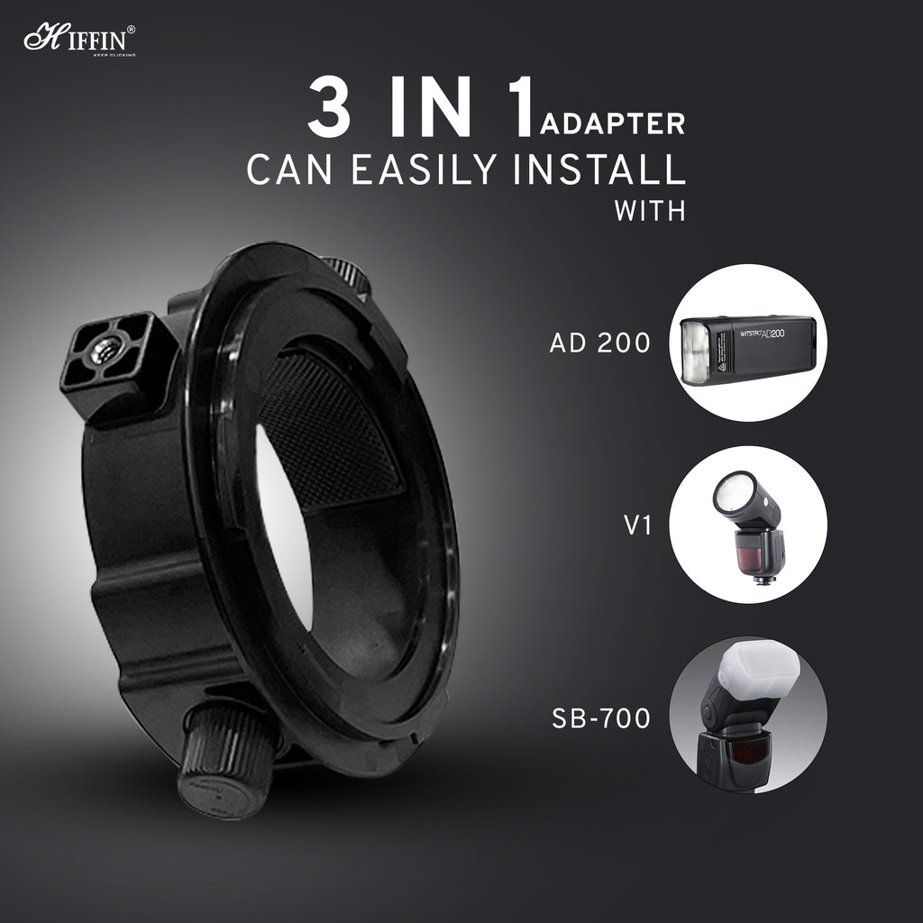 HIFFIN D25 Professional Flash Accessories Kit Universally Compatible | Flash Diffuser | Bounce | Grid| Gel | Grip & Sphere (3 in 1 Mount Adapter)