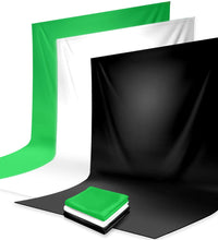 HIFFIN® 8 x 12 FT 3 PCS | Black | White | Green LEKERA Backdrop Photo Light Studio Photography Background