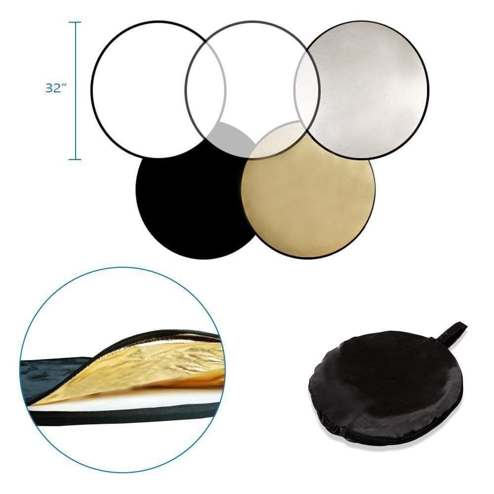 HIFFIN® Special Quality Reflector 32-inch / 80 cm 5 in 1 Photography Camera Reflector Collapsible Multi-Disc Light with Bag - Translucent, Silver, Gold, White and Black