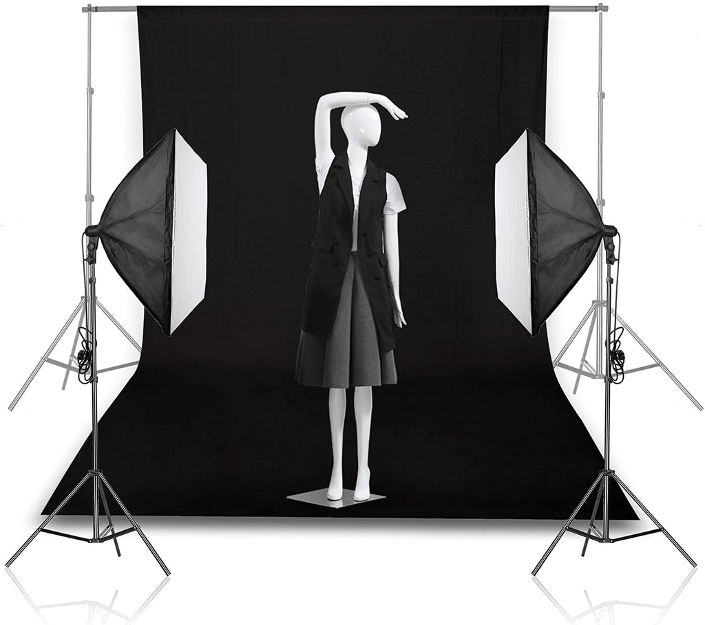 HIFFIN® 8 x 12 FT Black LEKERA Backdrop Photo Light Studio Photography Background with 4pcs Backdrop Support Spring Clamp 4.3"/11cm.