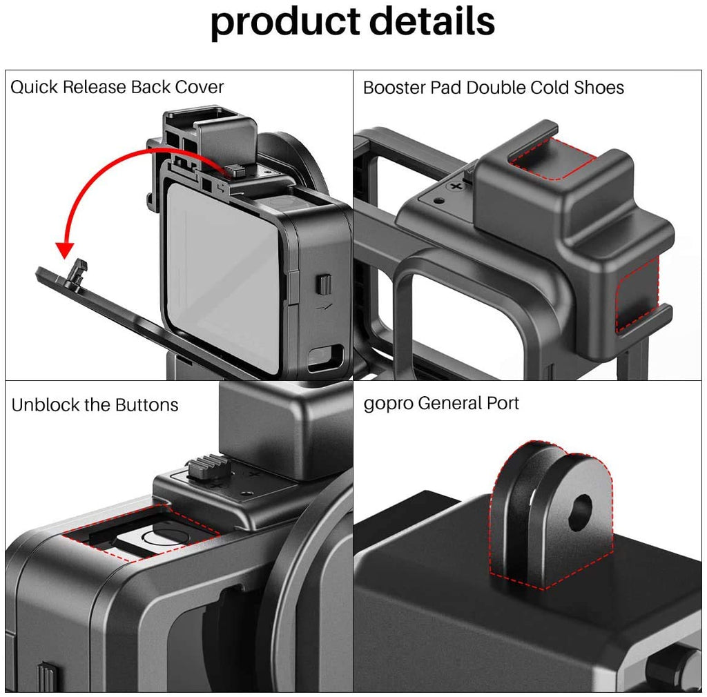HIFFIN® Ulanzi Housing Cage for Gopro 9,10 &11 , Ulanzi G9-4 Housing Cage Protective Case Frame Shell for Gopro Hero 9-4 with Cold Shoe Mount Compatible with Tripod Selfie Stick