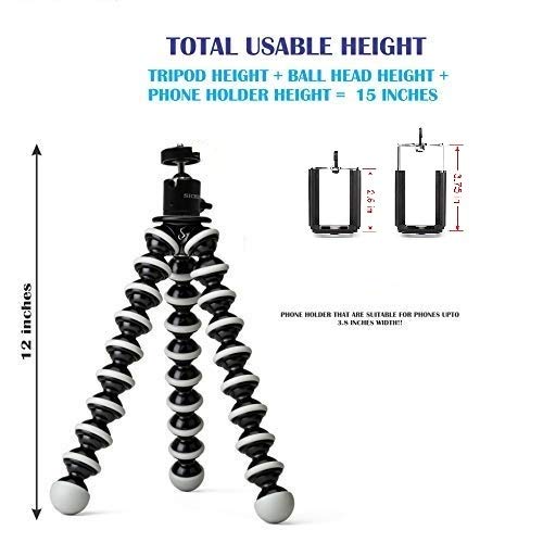 HIFFIN® Gorilla Tripod/Mini Tripod 10+3 inch for Mobile Phone with Holder for Mobile and Ball Head Thick, Flexible Gorilla Stand for DSLR & Action Cameras