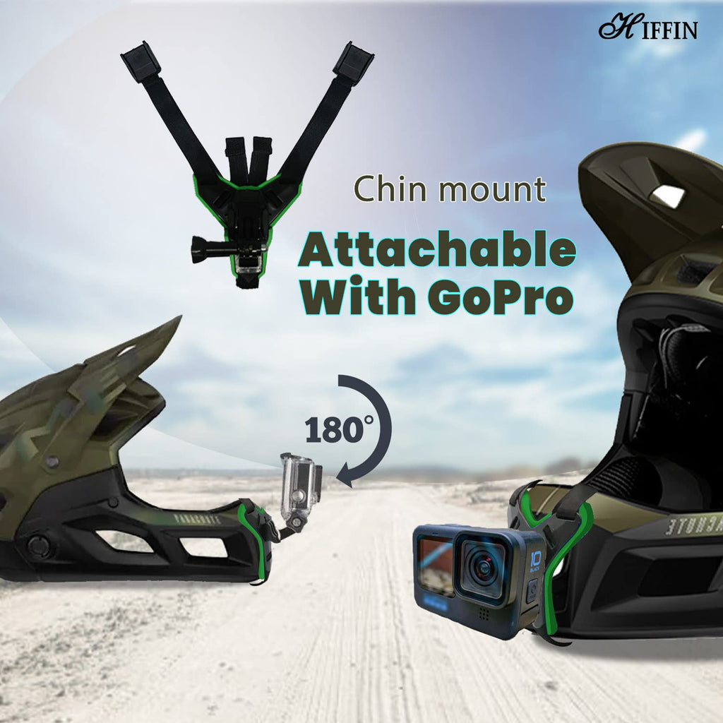 HIFFIN® Green Helmet Chin Strap Mount Compatible with Gopro Hero 9/8/7/6,SJCAM, Yi, DJI Osmo Action & Other Action Cameras