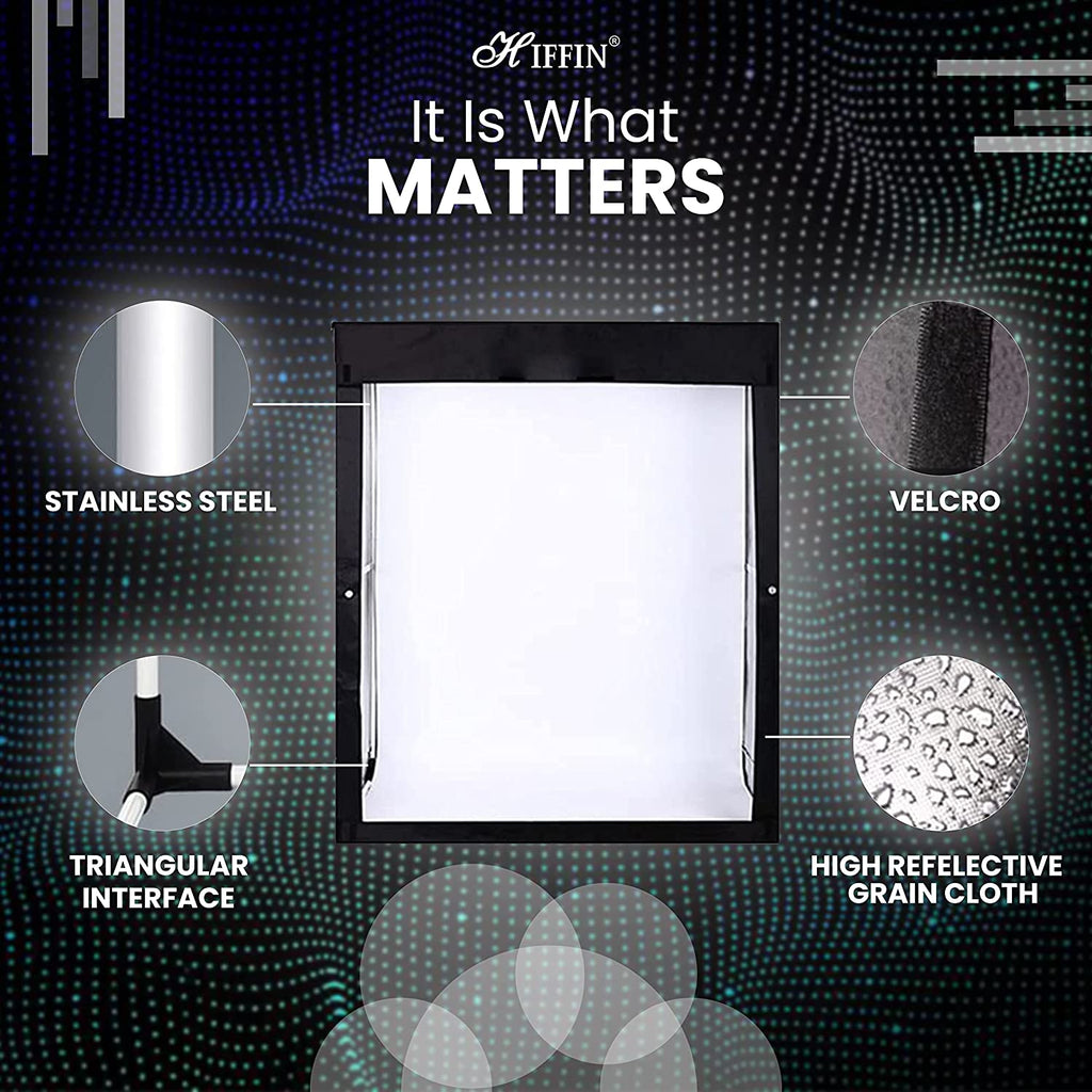 HIFFIN® Photo Studio Soft Box 80cm x 120cm x 200cm Portable Light Tent with Magnet 6 LED Strips and 3 Background White,Black,Light Yellow with AC Adapter for Body Portrait Apparel Photo Shooting