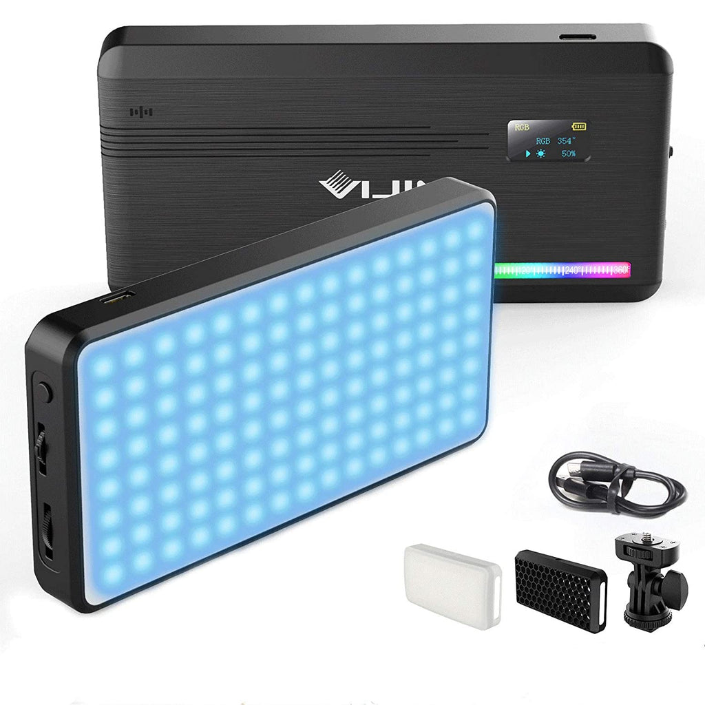 VIJIM VL196 RGB LED Video Light with Adjustable Stand,2500K-9000K Full Color 20 Lighting Effect Modes Ultra Bright Camera Lighting with Soft Light Board and Honeycomb Frame for Vlogging,Video Shooting