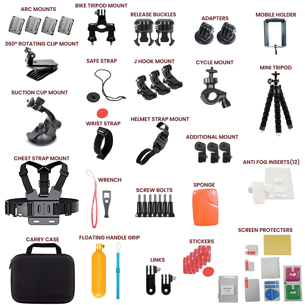 HIFFIN® Branded 61 in 1 for Go Pro Accessories Kit for Hero 5 4 3+ 3 2 1, SJCAM SJ4000 SJ5000, Yi & Other Action Cameras