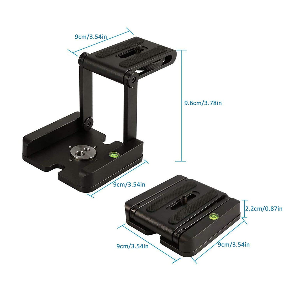 HIFFIN® Foldable Z Pan Tilt Tripod Head Quick Release Plate Holder for DSLR Camera Camcorder Photography Accessory - 1 Piece (Black) (Z Plate)