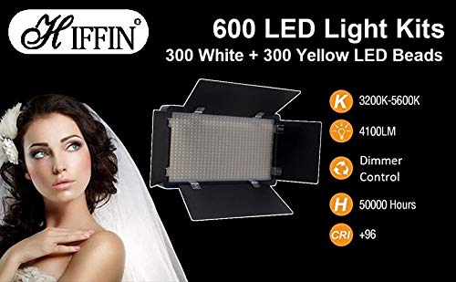HIFFIN® HF-600 Mark II Bi-Color Continuous Dimmable Professional LED Photo & Video Light Dual Kit with AC Power Adapter for Film Making,YouTube Shooting,Studio Videography, (HIFFIN HF-600 Mark II)