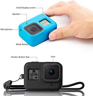 HIFFIN® Protective Silicone Sleeve Case + Lanyard Accessories Soft Rubber Frame Cover Protection for Go Pro Compatible with GoPro Hero 8 Black Action Camera (Blue)
