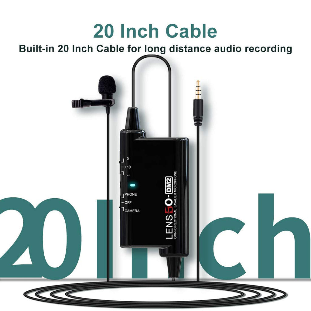 LENSGO Professional Lavalier Mic SLR 120 Hours Battery Life Camera Phone Recording Live Interview VLOG Wired Recording Studio Lapel Microphone (LYM-DM2)