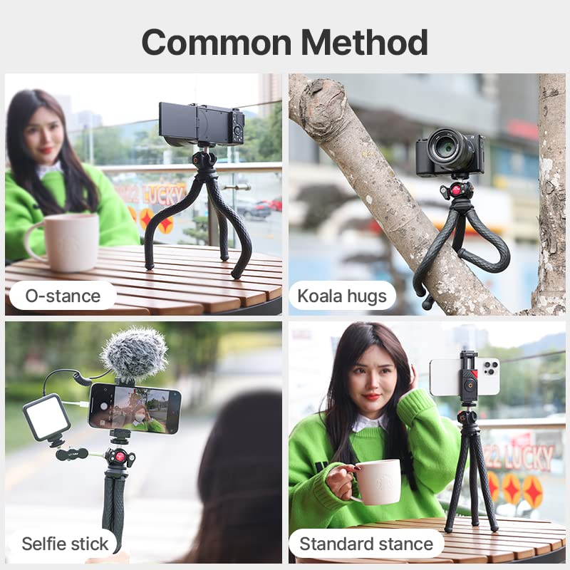 ULANZI FT-01 Phone Tripod with Holder, Mini Camera Flexible Tripod Stand with Cold Shoe Mount, 1/4'' Screw for Magic Arm