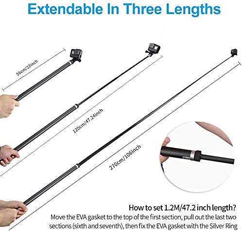 TELESIN 106" Ultra Long Selfie Stick Lightweight High Tenacity Carbon Fibre Extendable Handheld Monopod for Gopro 6 5 4 3+ 3 2 1 Session Digital Camera & Most of the Digital Camera