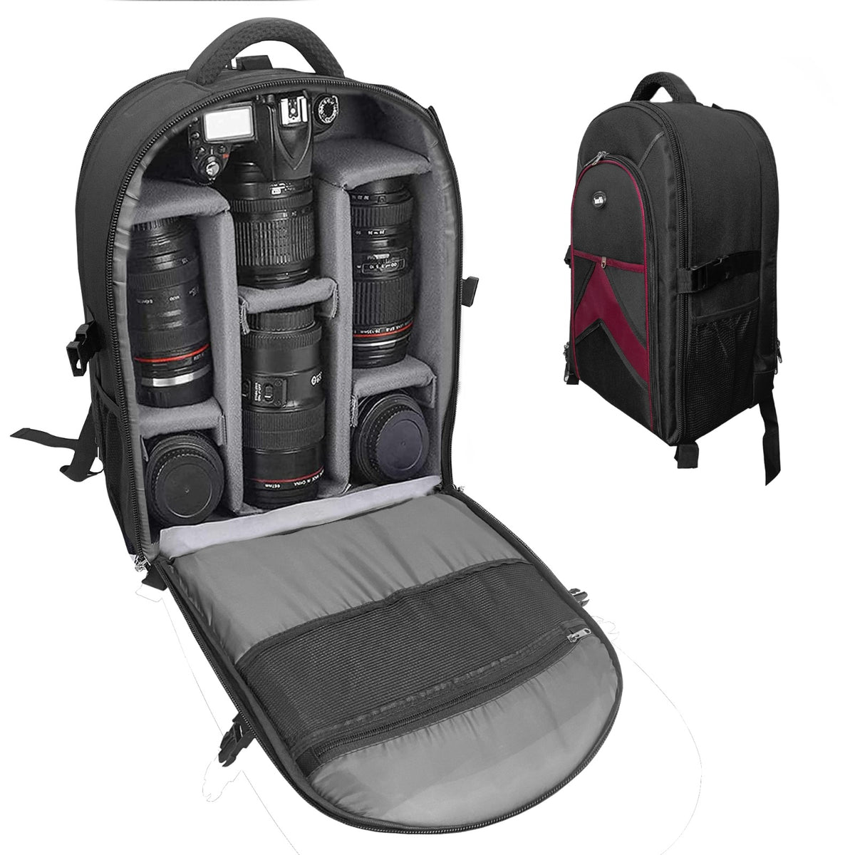 Outdoor Camera Backpack Large Photography Bag with Laptop Compartment  Tripod Holder Waterproof Raincover Hiking Travel Professional DSLR Camera  Backpack for Men Women Side Access - KENTFAITH