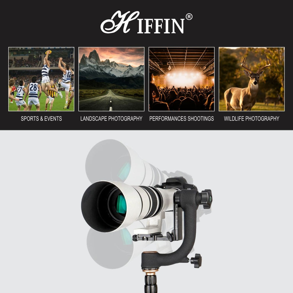 HIFFIN Professional Heavy Duty Metal 360 Degree Panoramic Gimbal Tripod Head with Arca-Swiss Standard 1/4'' Quick Release Plate and Bubble Level for Digital