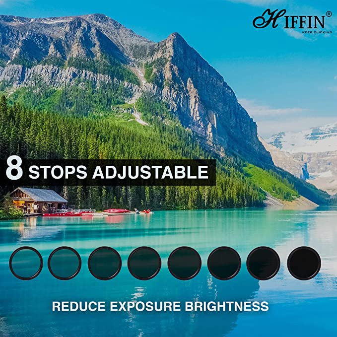 HIFFIN Slim Variable Fader N-D Neutral Density Adjustable N-D2 to N-D400 Filter with Microfiber 16-50 3N, Nikon V1 V2 10-30 Lens (Black)