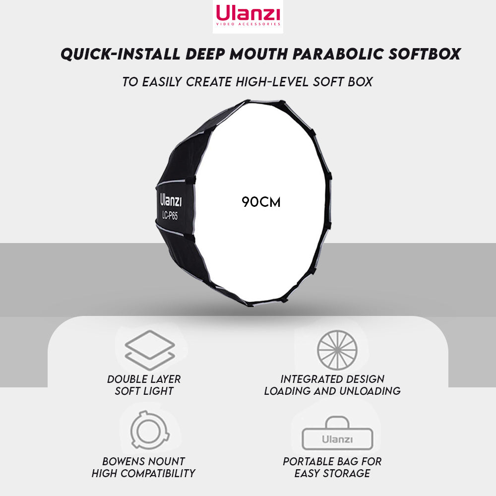 ULANZI (90 cm) Lightweight & Portable Soft Box Comes with S2 Type Bracket & 2 Diffuser Sheets | Carrying Case | Compatible with All Flash Speedlights (Octagonal Softbox 90 cm)